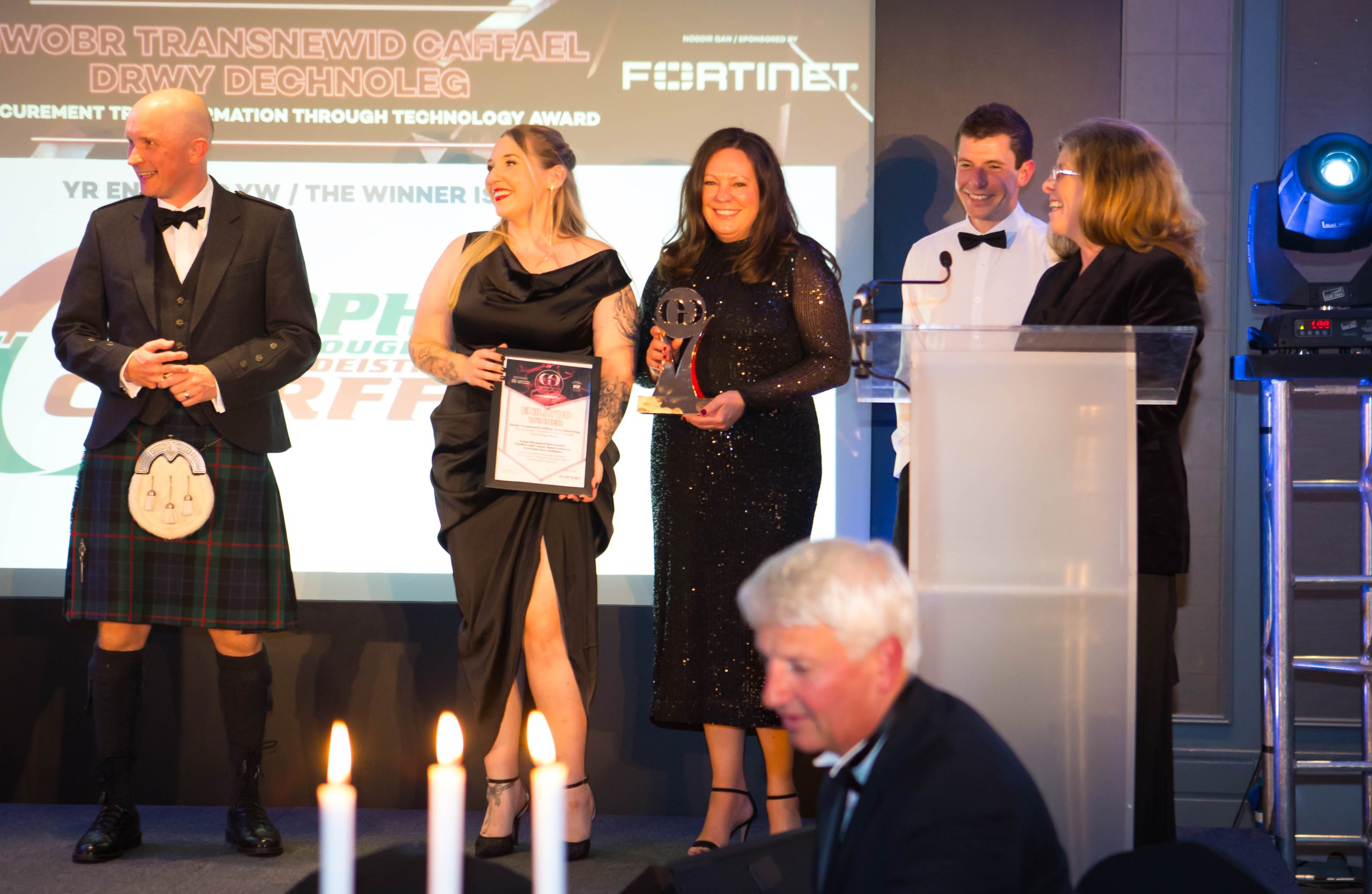 A trophy presentation at the GO Awards Wales